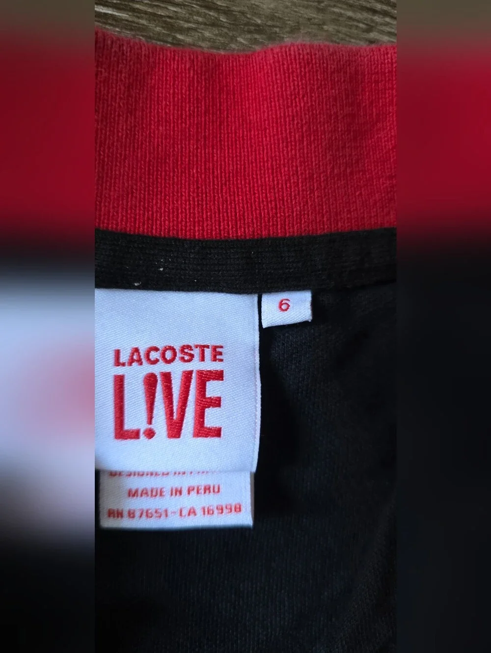 Lacoste Black Live Shirt with Red Trim & Crocodile Graphic - Kids